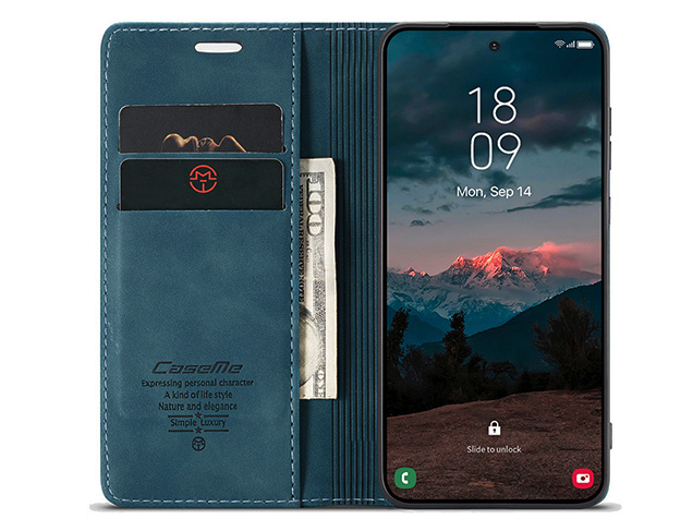 CaseMe Slim Synthetic Leather Wallet Case with Stand for Samsung Galaxy S26 FE - Teal