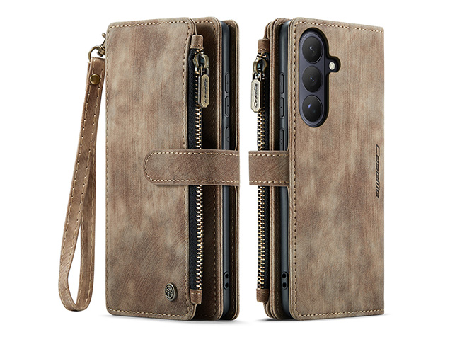 CaseMe Synthetic Leather Wallet Case with Zipper Pocket for Samsung Galaxy S26 FE - Desert Taupe Leather Wallet Case