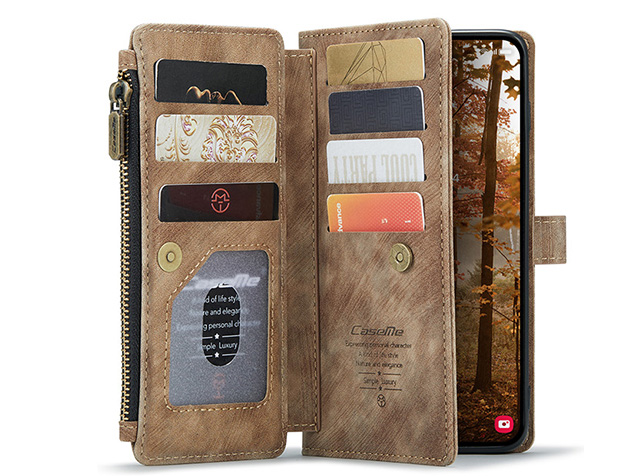 CaseMe Synthetic Leather Wallet Case with Zipper Pocket for Samsung Galaxy S26 FE - Desert Taupe