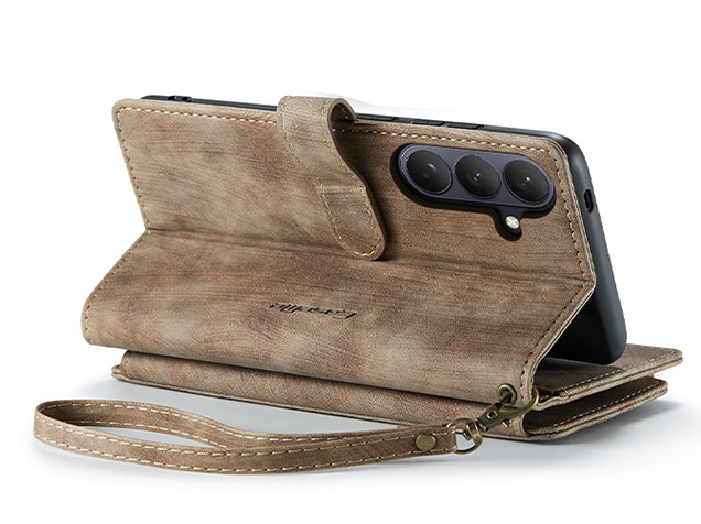 CaseMe Synthetic Leather Wallet Case with Zipper Pocket for Samsung Galaxy S26 FE - Desert Taupe