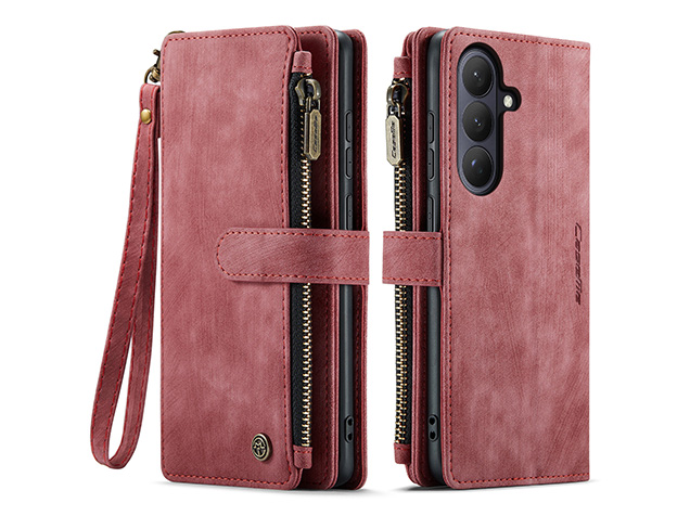 CaseMe Synthetic Leather Wallet Case with Zipper Pocket for Samsung Galaxy S26 FE - Blush Leather Wallet Case