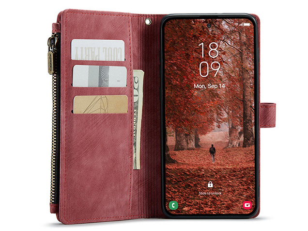 CaseMe Synthetic Leather Wallet Case with Zipper Pocket for Samsung Galaxy S26 FE - Blush