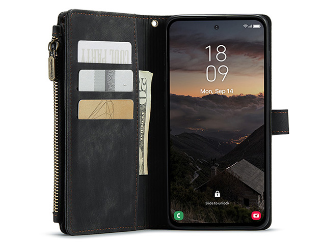 CaseMe Synthetic Leather Wallet Case with Zipper Pocket for Samsung Galaxy S26 FE - Charcoal