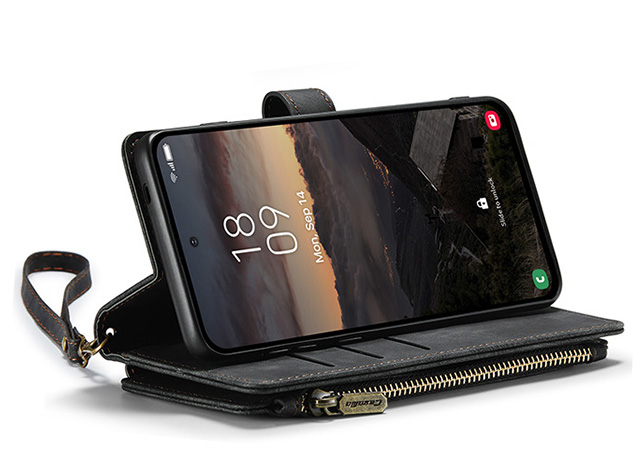 CaseMe Synthetic Leather Wallet Case with Zipper Pocket for Samsung Galaxy S26 FE - Charcoal