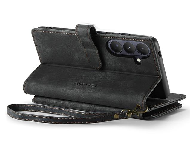 CaseMe Synthetic Leather Wallet Case with Zipper Pocket for Samsung Galaxy S26 FE - Charcoal