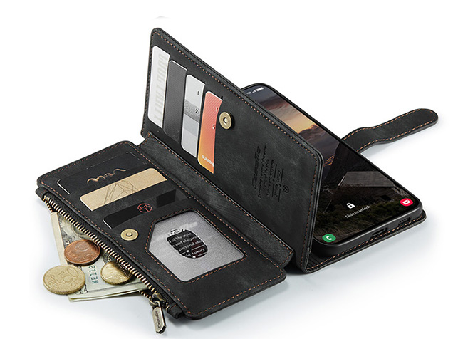 CaseMe Synthetic Leather Wallet Case with Zipper Pocket for Samsung Galaxy S26 FE - Charcoal