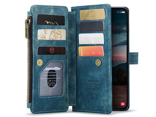CaseMe Synthetic Leather Wallet Case with Zipper Pocket for Samsung Galaxy S26 FE - Teal
