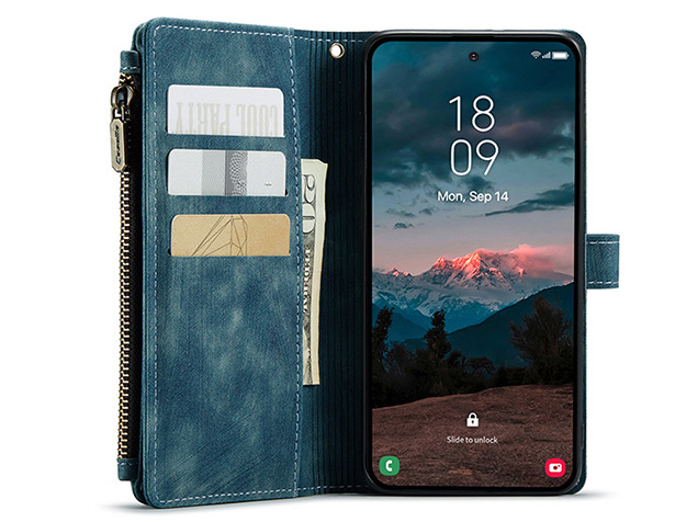 CaseMe Synthetic Leather Wallet Case with Zipper Pocket for Samsung Galaxy S26 FE - Teal