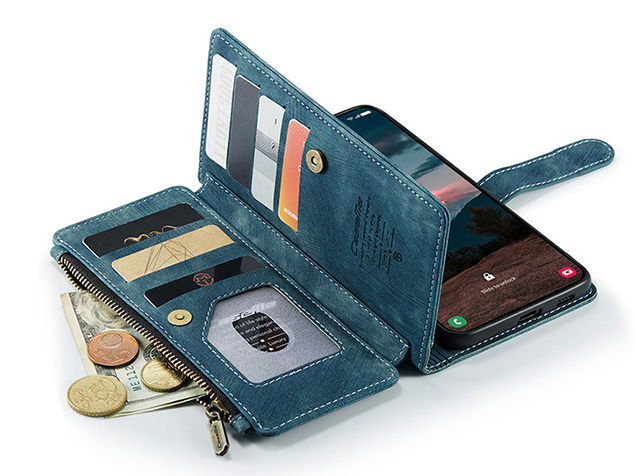 CaseMe Synthetic Leather Wallet Case with Zipper Pocket for Samsung Galaxy S26 FE - Teal