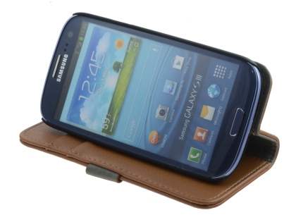 Samsung I9300 Galaxy S3 Slim Synthetic Leather Wallet Case with Stand - Brown