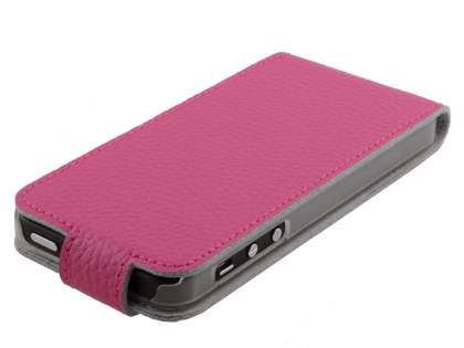 Slim Textured Genuine Leather Flip Case for iPhone SE(1st Gen)/5s/5 - Amaranth Pink