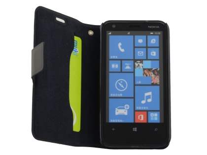 Slim Genuine Leather Portfolio Case for Nokia Lumia 620 - Classic Black