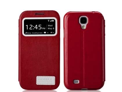 Momax Modern Vintage Stand View Case for Samsung Galaxy S4 I9500 - Rose Red Leather Wallet Case