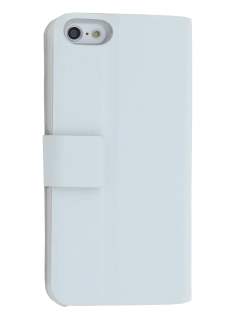 Genuine Leather Portfolio Case with Stand for iPhone 5c - Pearl White Leather Wallet Case