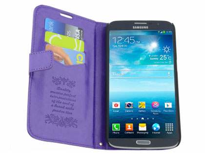 Synthetic Leather Wallet Case with Stand for Samsung Galaxy Mega 6.3 I9200 - Purple