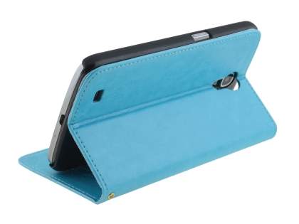 Synthetic Leather Wallet Case with Stand for Samsung Galaxy Mega 6.3 I9200 - Aqua Blue