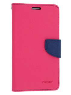 Mercury Goospery Colour Fancy Diary Case with Stand for Samsung Galaxy Note 3 - Hot Pink/Navy Leather Wallet Case