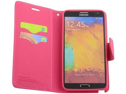 Mercury Goospery Colour Fancy Diary Case with Stand for Samsung Galaxy Note 3 - Yellow/Hot Pink