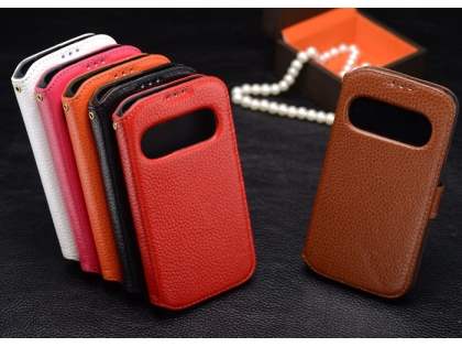 k-cool Smart Genuine Leather Wallet Case with Stand for Samsung Galaxy S4 I9500 - Brown