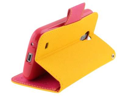 Mercury Goospery Colour Fancy Diary Case with Stand for Samsung Galaxy S4 Mini - Yellow/Hot Pink