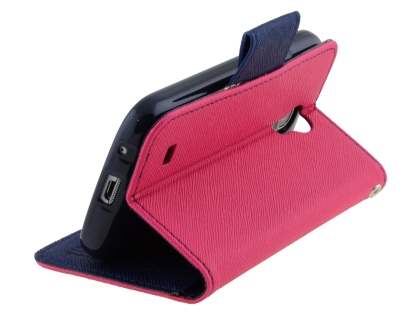 Mercury Goospery Colour Fancy Diary Case with Stand for Samsung Galaxy S4 Mini - Hot Pink/Navy