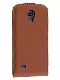 Slim Genuine Leather Flip Case for Samsung Galaxy S4 mini - Brown Leather Flip Case