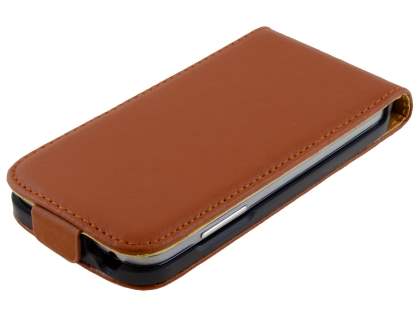 Slim Genuine Leather Flip Case for Samsung Galaxy S4 mini - Brown