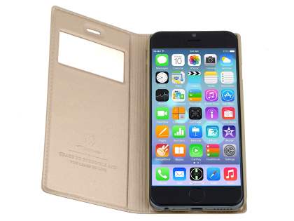 TS-CASE Slim Synthetic Leather Window View Case with Stand for iPhone 6s/6 - Camel