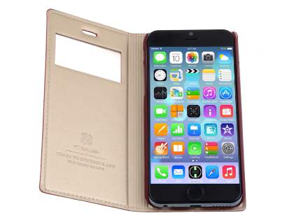 TS-CASE Slim Synthetic Leather Window View Case with Stand for iPhone 6s/6 - Burgundy