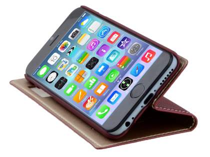 TS-CASE Slim Synthetic Leather Window View Case with Stand for iPhone 6s/6 - Burgundy