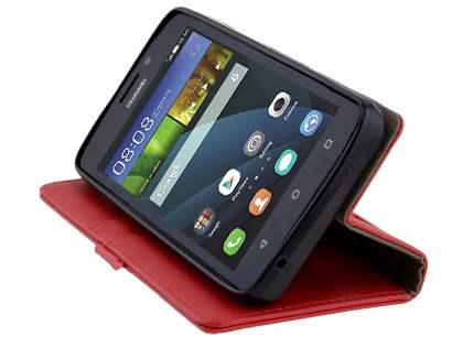 Slim Synthetic Leather Wallet Case with Stand for Huawei Y635 - Red