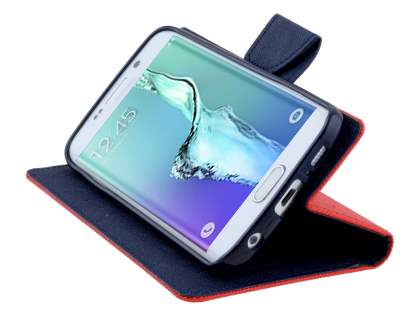 Mercury Goospery Colour Fancy Diary Case with Stand for Samsung Galaxy S6 Edge Plus - Red/Navy