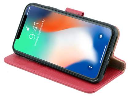 Premium Leather Wallet Case with Stand for Apple iPhone Xs/X - Pink