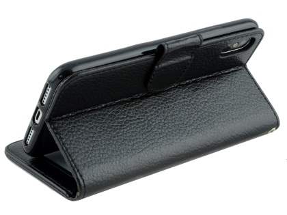 Slim Synthetic Leather Wallet Case with Stand for Apple iPhone Xs/X - Black