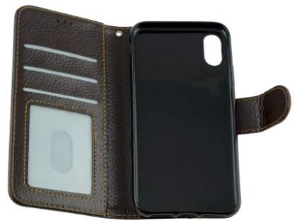 Slim Synthetic Leather Wallet Case with Stand for Apple iPhone Xs/X - Brown
