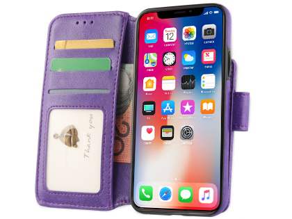 2-in-1 Synthetic Leather Wallet Case for iPhone Xs/X - Purple