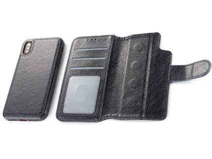 2-in-1 Synthetic Leather Wallet Case for iPhone Xs/X - Midnight Blue