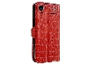 Crocodile Patterned Top-Grain Leather Wallet Case for iPhone Air - Red Leather Wallet Case