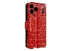 Crocodile Patterned Top-Grain Leather Wallet Case for iPhone 18 Pro - Red Leather Wallet Case