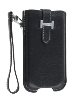 k-cool Genuine Leather Slide-in Case with Strap for Phones - Classic Black Leather Slide-in Case